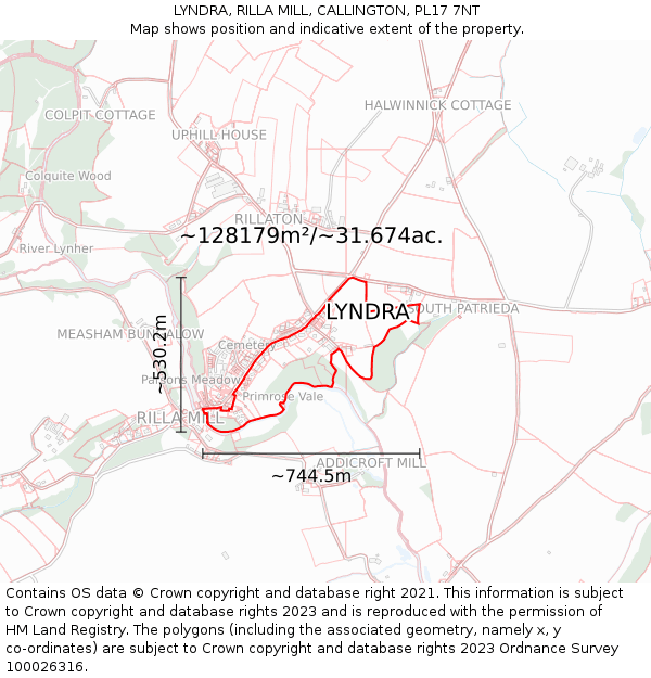 LYNDRA, RILLA MILL, CALLINGTON, PL17 7NT: Plot and title map