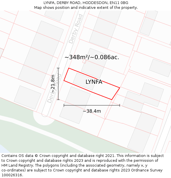 LYNFA, DERBY ROAD, HODDESDON, EN11 0BG: Plot and title map