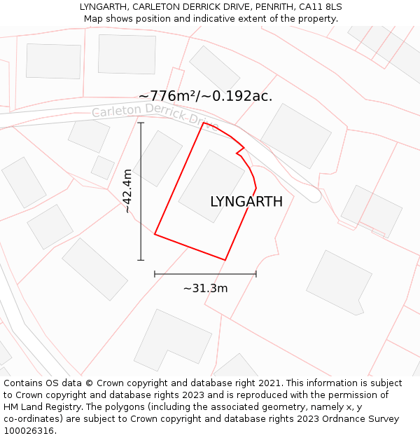 LYNGARTH, CARLETON DERRICK DRIVE, PENRITH, CA11 8LS: Plot and title map