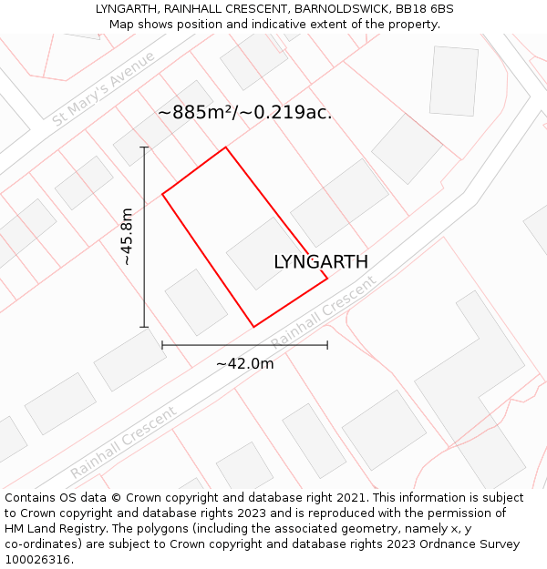 LYNGARTH, RAINHALL CRESCENT, BARNOLDSWICK, BB18 6BS: Plot and title map