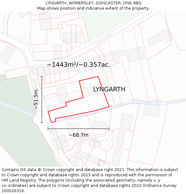 LYNGARTH, WOMERSLEY, DONCASTER, DN6 9BQ: Plot and title map