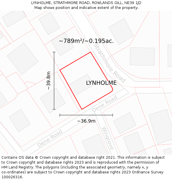 LYNHOLME, STRATHMORE ROAD, ROWLANDS GILL, NE39 1JD: Plot and title map
