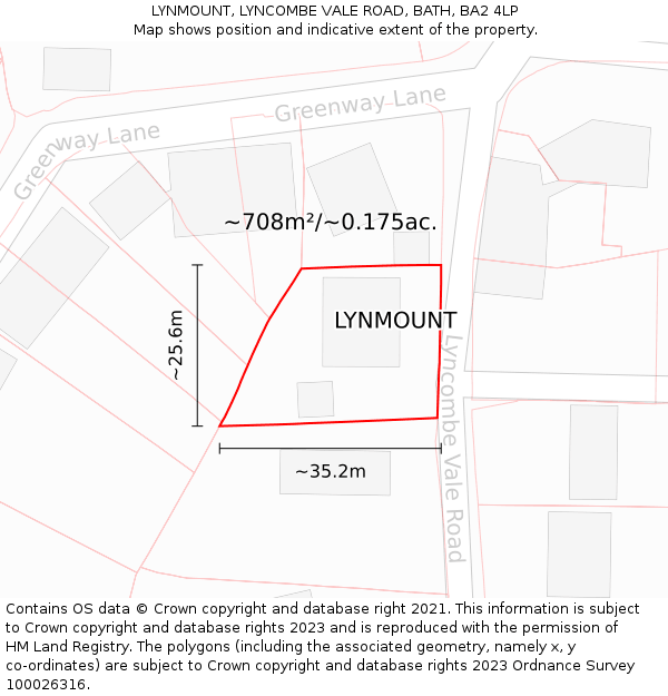 LYNMOUNT, LYNCOMBE VALE ROAD, BATH, BA2 4LP: Plot and title map
