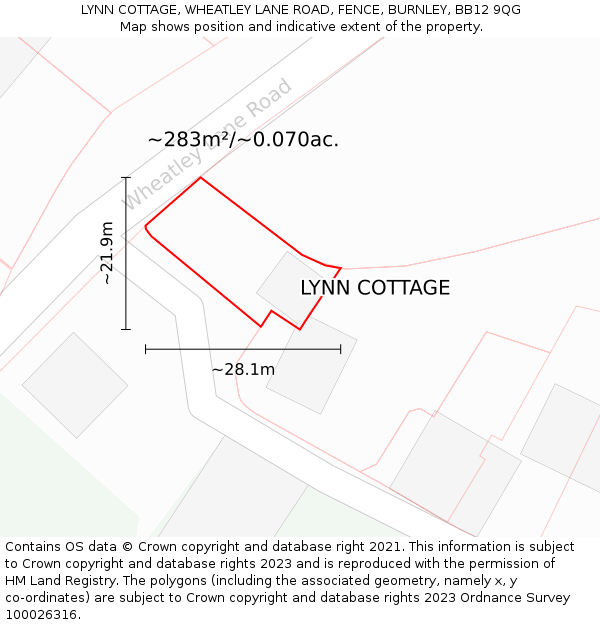 LYNN COTTAGE, WHEATLEY LANE ROAD, FENCE, BURNLEY, BB12 9QG: Plot and title map