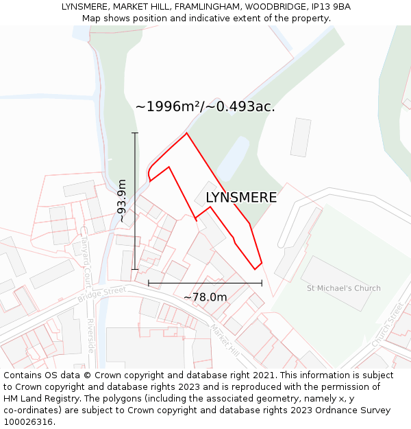 LYNSMERE, MARKET HILL, FRAMLINGHAM, WOODBRIDGE, IP13 9BA: Plot and title map