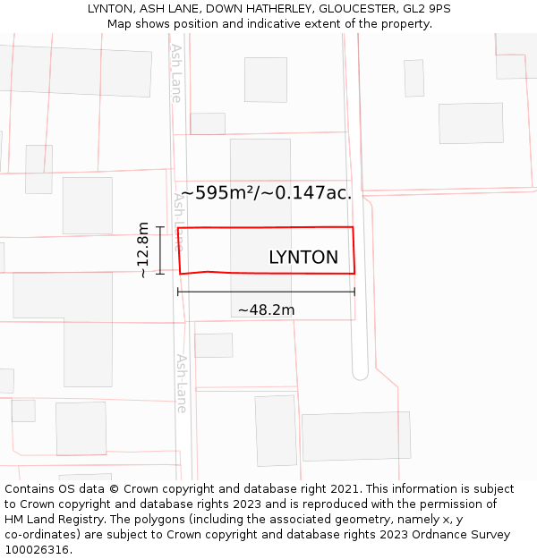 LYNTON, ASH LANE, DOWN HATHERLEY, GLOUCESTER, GL2 9PS: Plot and title map