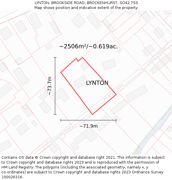 LYNTON, BROOKSIDE ROAD, BROCKENHURST, SO42 7SS: Plot and title map