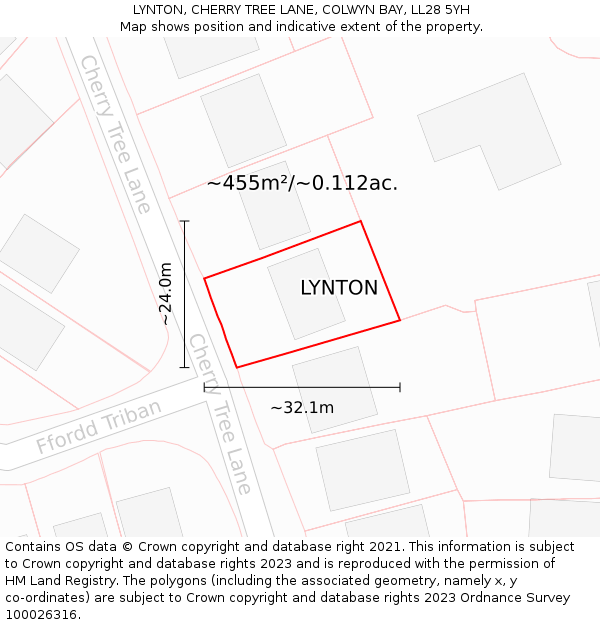 LYNTON, CHERRY TREE LANE, COLWYN BAY, LL28 5YH: Plot and title map