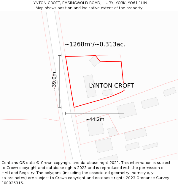 LYNTON CROFT, EASINGWOLD ROAD, HUBY, YORK, YO61 1HN: Plot and title map