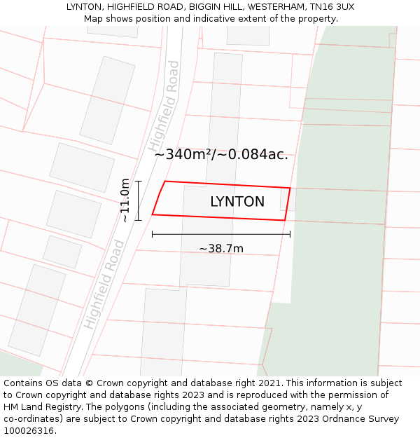 LYNTON, HIGHFIELD ROAD, BIGGIN HILL, WESTERHAM, TN16 3UX: Plot and title map