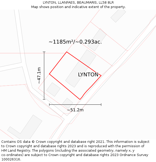 LYNTON, LLANFAES, BEAUMARIS, LL58 8LR: Plot and title map