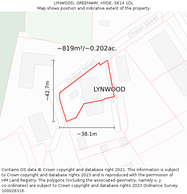 LYNWOOD, GREENWAY, HYDE, SK14 1DL: Plot and title map