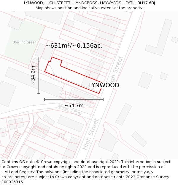 LYNWOOD, HIGH STREET, HANDCROSS, HAYWARDS HEATH, RH17 6BJ: Plot and title map