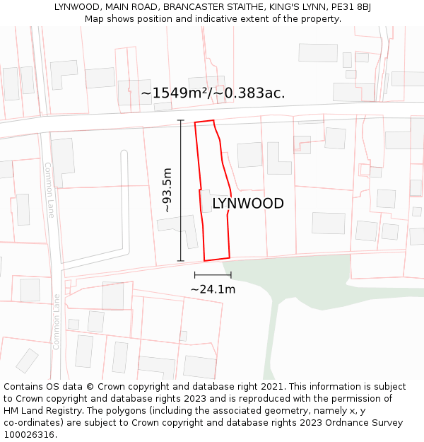 LYNWOOD, MAIN ROAD, BRANCASTER STAITHE, KING'S LYNN, PE31 8BJ: Plot and title map