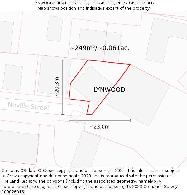 LYNWOOD, NEVILLE STREET, LONGRIDGE, PRESTON, PR3 3FD: Plot and title map