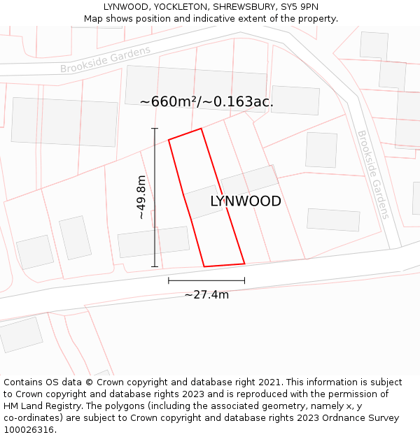 LYNWOOD, YOCKLETON, SHREWSBURY, SY5 9PN: Plot and title map