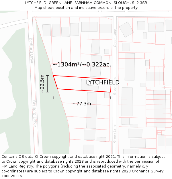 LYTCHFIELD, GREEN LANE, FARNHAM COMMON, SLOUGH, SL2 3SR: Plot and title map