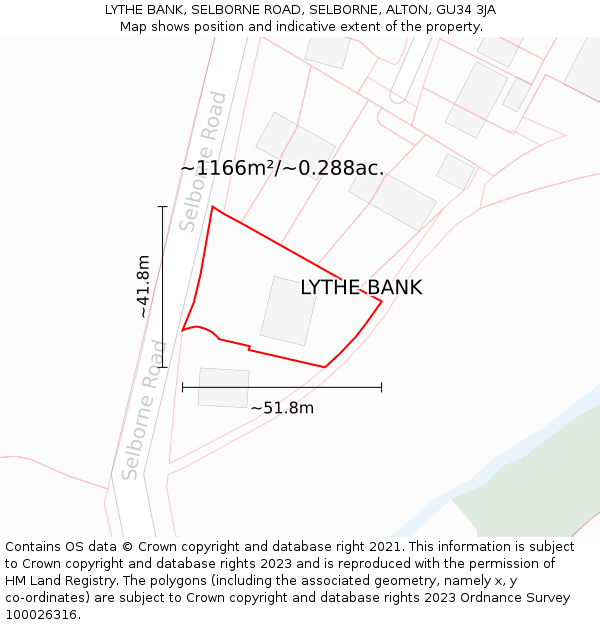 LYTHE BANK, SELBORNE ROAD, SELBORNE, ALTON, GU34 3JA: Plot and title map