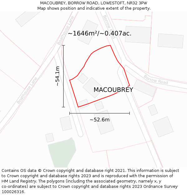 MACOUBREY, BORROW ROAD, LOWESTOFT, NR32 3PW: Plot and title map