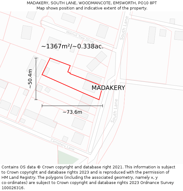 MADAKERY, SOUTH LANE, WOODMANCOTE, EMSWORTH, PO10 8PT: Plot and title map