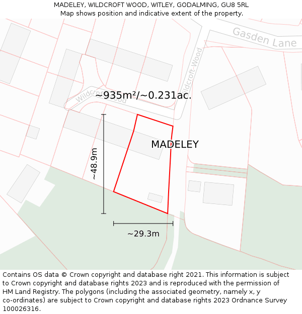 MADELEY, WILDCROFT WOOD, WITLEY, GODALMING, GU8 5RL: Plot and title map