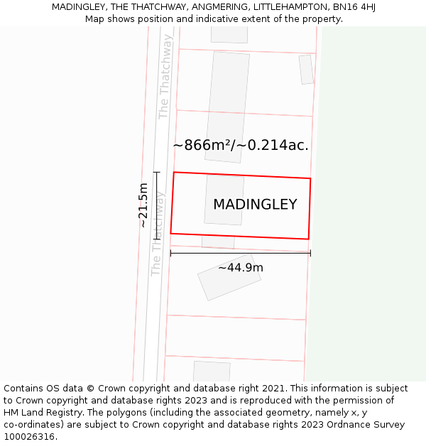 MADINGLEY, THE THATCHWAY, ANGMERING, LITTLEHAMPTON, BN16 4HJ: Plot and title map