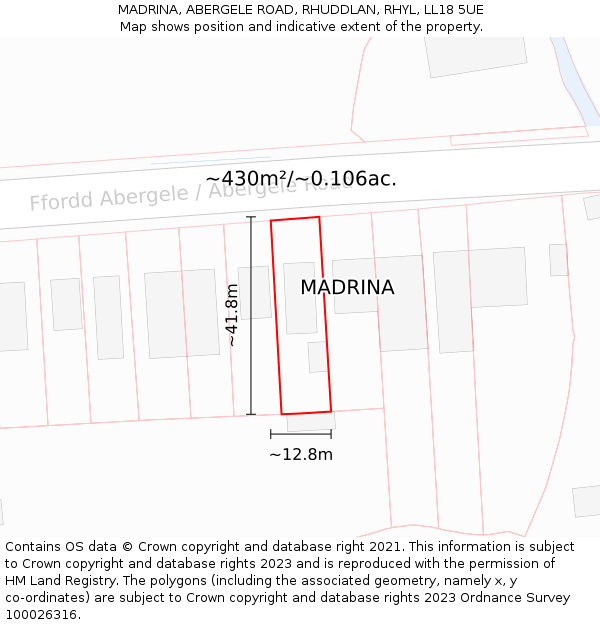MADRINA, ABERGELE ROAD, RHUDDLAN, RHYL, LL18 5UE: Plot and title map