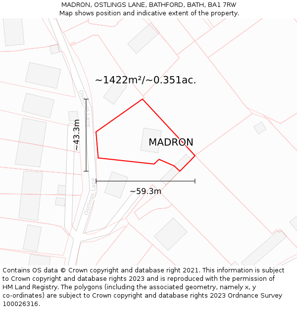MADRON, OSTLINGS LANE, BATHFORD, BATH, BA1 7RW: Plot and title map