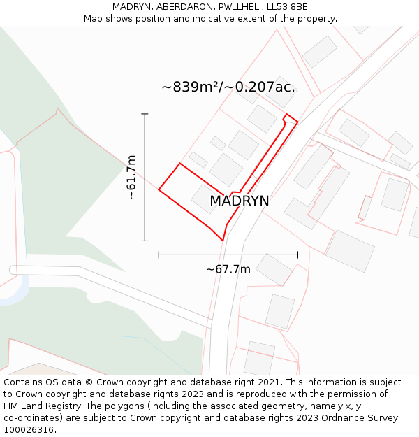 MADRYN, ABERDARON, PWLLHELI, LL53 8BE: Plot and title map