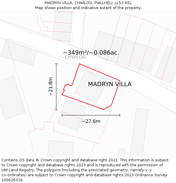 MADRYN VILLA, CHWILOG, PWLLHELI, LL53 6SL: Plot and title map