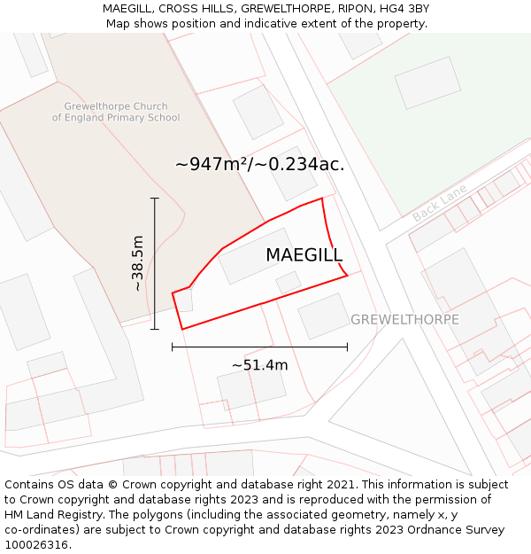 MAEGILL, CROSS HILLS, GREWELTHORPE, RIPON, HG4 3BY: Plot and title map