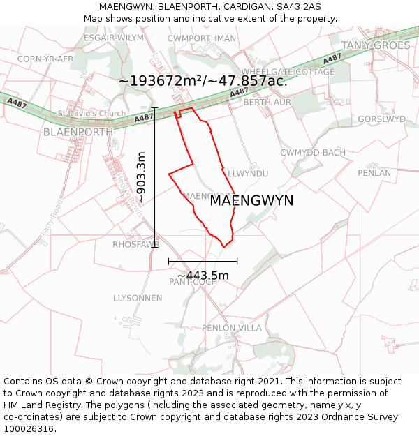 MAENGWYN, BLAENPORTH, CARDIGAN, SA43 2AS: Plot and title map