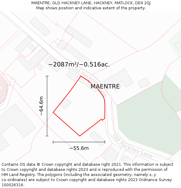 MAENTRE, OLD HACKNEY LANE, HACKNEY, MATLOCK, DE4 2QJ: Plot and title map