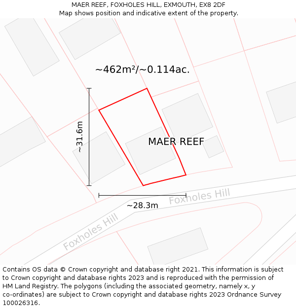 MAER REEF, FOXHOLES HILL, EXMOUTH, EX8 2DF: Plot and title map