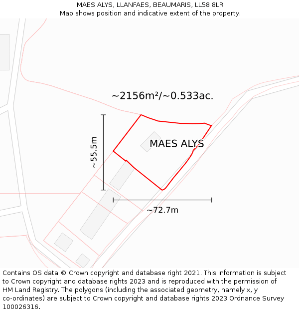 MAES ALYS, LLANFAES, BEAUMARIS, LL58 8LR: Plot and title map