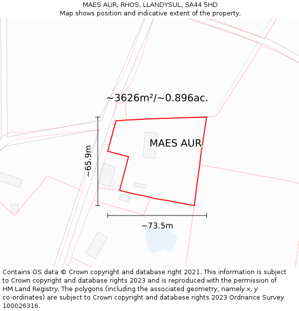 MAES AUR, RHOS, LLANDYSUL, SA44 5HD: Plot and title map