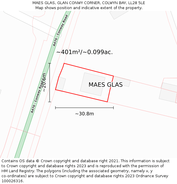MAES GLAS, GLAN CONWY CORNER, COLWYN BAY, LL28 5LE: Plot and title map