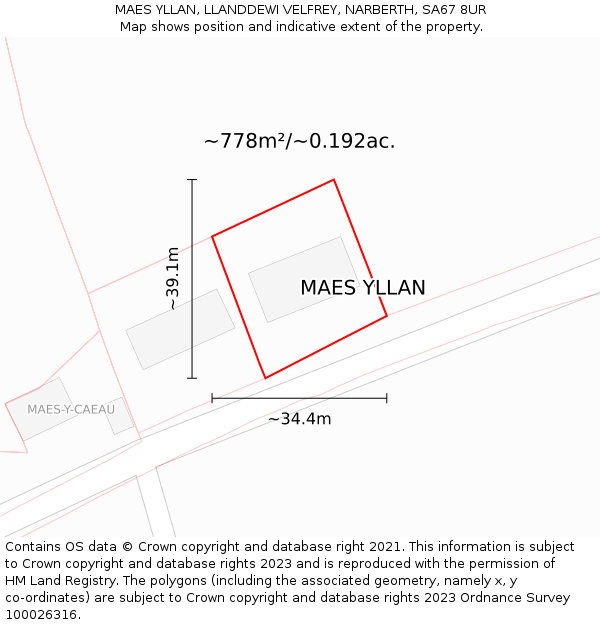 MAES YLLAN, LLANDDEWI VELFREY, NARBERTH, SA67 8UR: Plot and title map