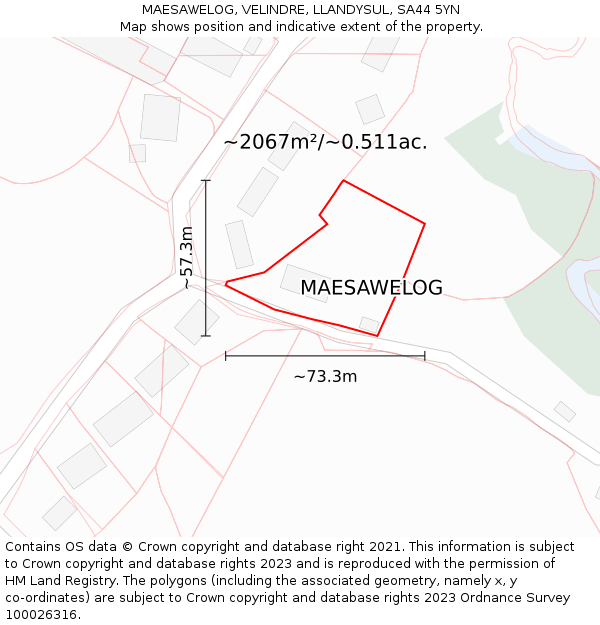 MAESAWELOG, VELINDRE, LLANDYSUL, SA44 5YN: Plot and title map