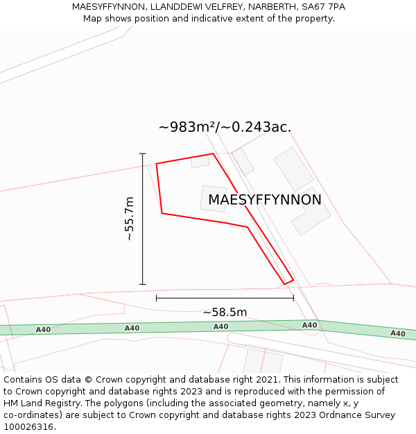 MAESYFFYNNON, LLANDDEWI VELFREY, NARBERTH, SA67 7PA: Plot and title map