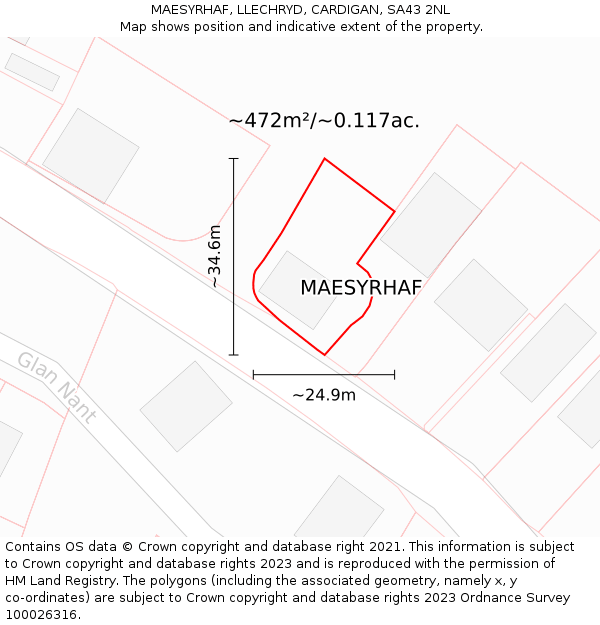 MAESYRHAF, LLECHRYD, CARDIGAN, SA43 2NL: Plot and title map