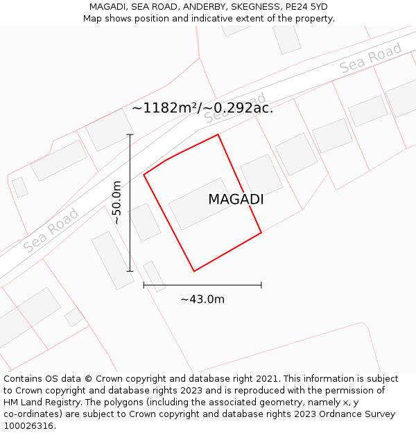 MAGADI, SEA ROAD, ANDERBY, SKEGNESS, PE24 5YD: Plot and title map