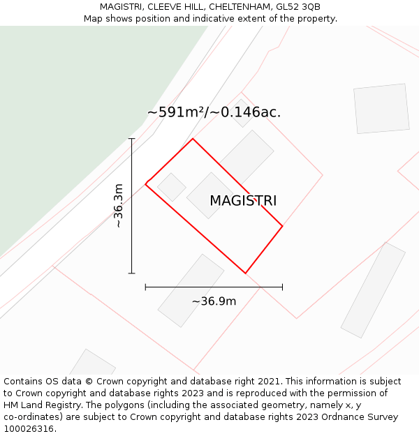 MAGISTRI, CLEEVE HILL, CHELTENHAM, GL52 3QB: Plot and title map