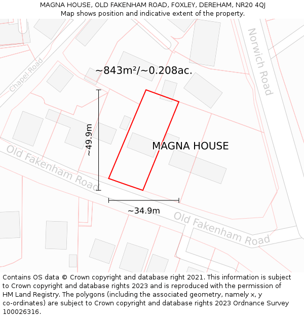 MAGNA HOUSE, OLD FAKENHAM ROAD, FOXLEY, DEREHAM, NR20 4QJ: Plot and title map