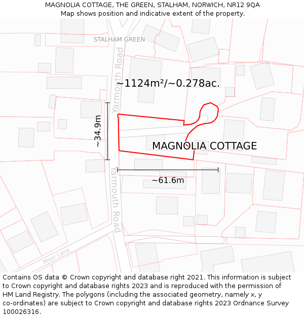 MAGNOLIA COTTAGE, THE GREEN, STALHAM, NORWICH, NR12 9QA: Plot and title map