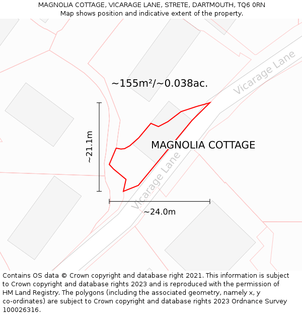 MAGNOLIA COTTAGE, VICARAGE LANE, STRETE, DARTMOUTH, TQ6 0RN: Plot and title map