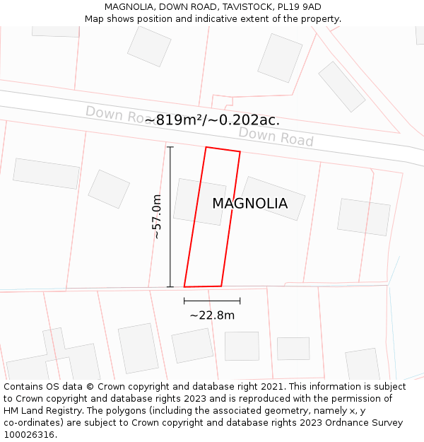 MAGNOLIA, DOWN ROAD, TAVISTOCK, PL19 9AD: Plot and title map