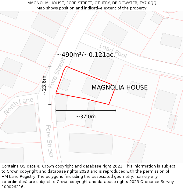 MAGNOLIA HOUSE, FORE STREET, OTHERY, BRIDGWATER, TA7 0QQ: Plot and title map