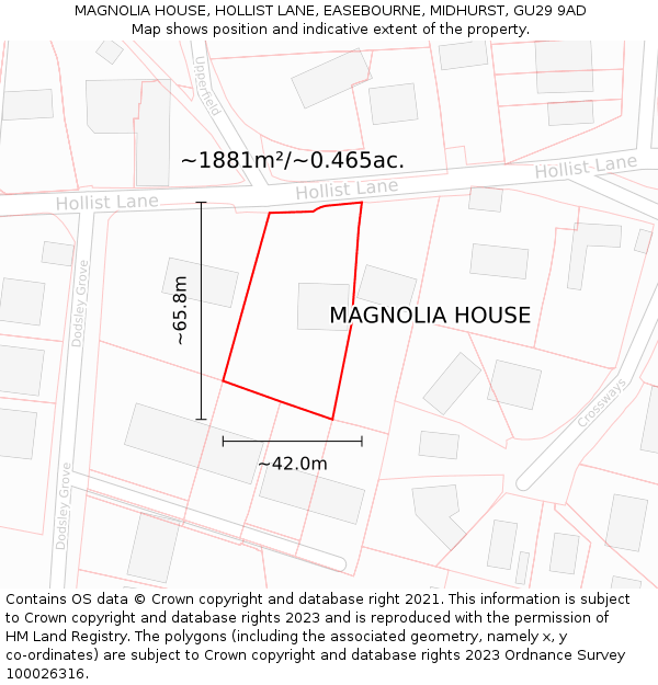 MAGNOLIA HOUSE, HOLLIST LANE, EASEBOURNE, MIDHURST, GU29 9AD: Plot and title map
