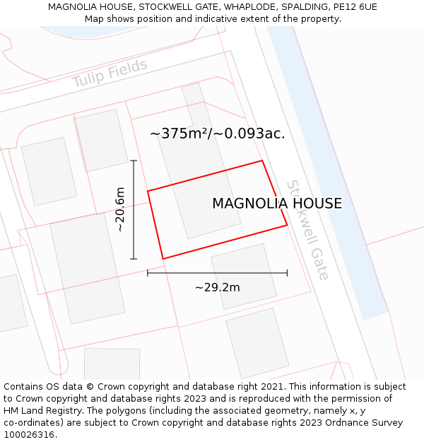 MAGNOLIA HOUSE, STOCKWELL GATE, WHAPLODE, SPALDING, PE12 6UE: Plot and title map